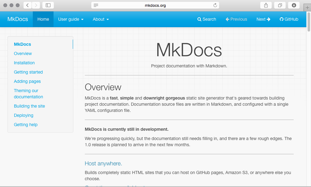 MkDocs project home page