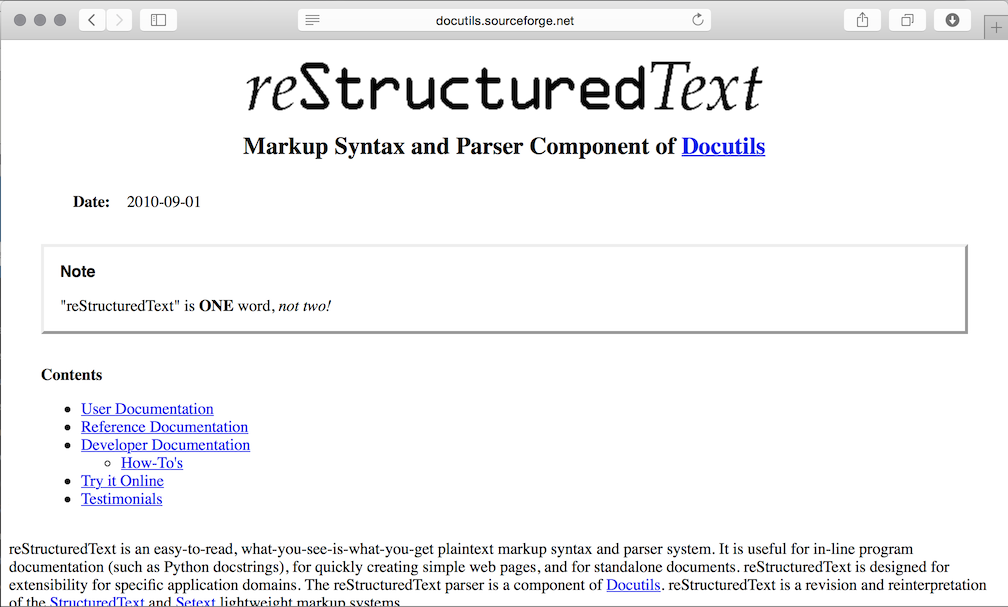 ReStructuredText home page