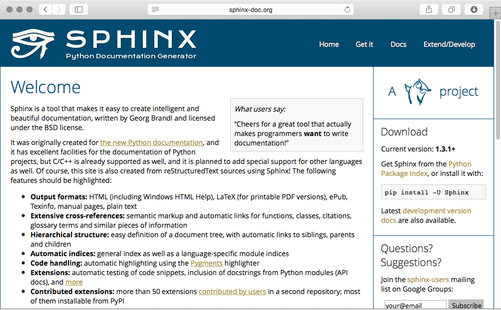 Sphinx project home page